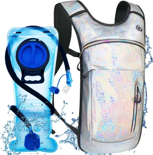 Vista 13 de Mochila de hidratación con vejiga de agua de 2 L, mochila de agua para raves, paquete de hidratación de aislamiento ligero para hombres y mujeres