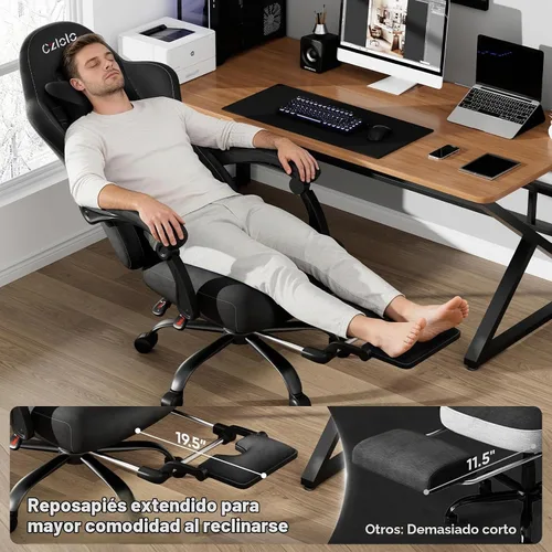Vista 3 de Czlolo Silla de juegos grande y alta de tela con reposapiés extendido Negro