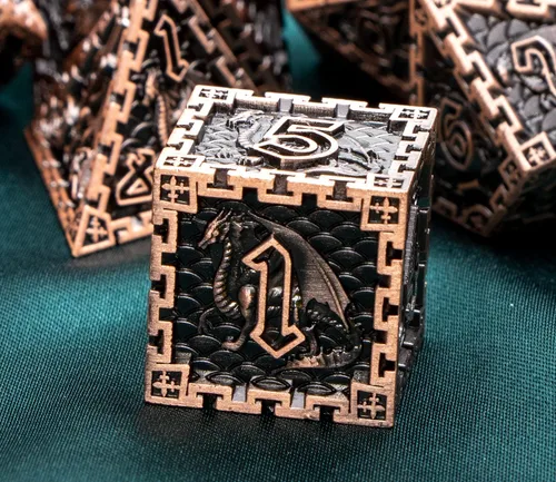 Vista 4 de ARUOHHA DND - Juego de dados de metal con caja de regalo, juego de rol, juego de 6 caras de poliedros para juegos de mesa RPG, dados D y D D20 D12