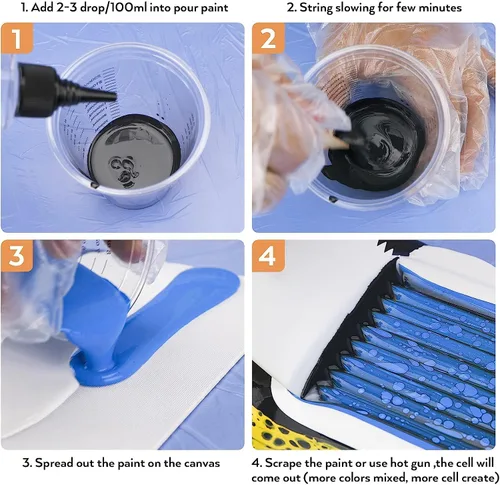 Vista 6 de Nicpro Pintura acrílica de color negro azabache, suministros de pintura premezclada de 33.8 onzas con aceite de silicona y guantes para lienzo