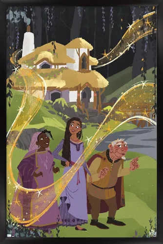 Vista 8 de Trends International Disney Wish - Póster de collage 1 (familiar), 14.72 x 22.37 pulgadas, versión enmarcada de madera de granero