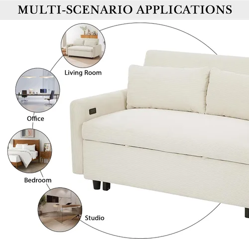 Vista 8 de KLMM Moderno sofá cama extraíble de 57.48 pulgadas, sofá cama convertible con 3 niveles de respaldo ajustable, dos almohadas y puertos USB