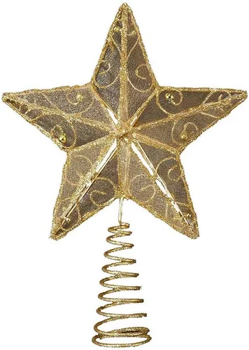 Vista 2 de Estrella Kurt Adler para árbol de Navidad, de alambre dorado, de 6-1/4 pulgadas