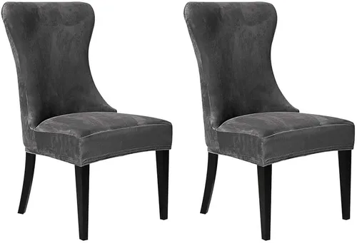 Vista 36 de XMNTG Juego de 4 fundas elásticas de terciopelo negro para silla con respaldo de ala, súper suave, reutilizables, lavables, protectores de silla