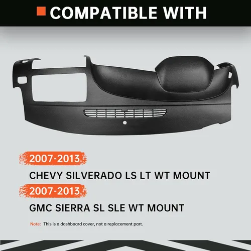 Vista 3 de Kojem Cubierta de tablero compatible con Chevy Silverado LS LT WT GMC Sierra SL SLE WT 2007-2013 con doble guantera, color negro