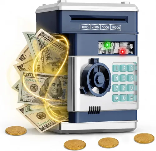 Vista 24 de Refasy Alcancía para dinero en efectivo, cajero automático, banco electrónico de monedas para niños de 3 a 12 años, caja de ahorro de dinero, mini