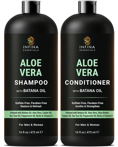 Vista 12 de INFINA ESSENTIALS Champú y Acondicionador con Aceite de Romero 16 fl oz cada uno con Aceite de Batana Fórmula Sin Sulfatos, Hidratante