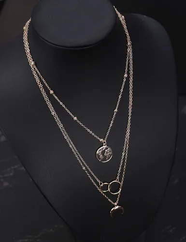 Vista 2 de fxmimior - Collar de 2 niveles con diseño de luna, colgante de plata y oro, para mujeres y niñas