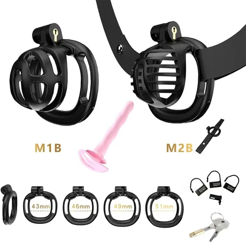 Vista 5 de Heuceo Jaula de castidad pequeña y ligera con 4 anillos y cinturón de castidad y dilatador uretral de silicona para hombre, mini jaula de pene liso