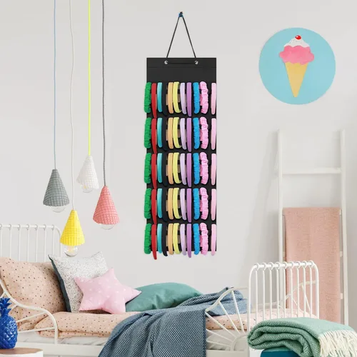 Vista 6 de Tudomro Soporte Colgante para Diademas para Niñas Organizador de Accesorios de Cabello de Felpa con 60 Bandas Elásticas Soporte para Lazos