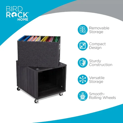 Vista 6 de BIRDROCK HOME Archivador rodante – Estante de almacenamiento decorativo con cubos extraíbles, asas y ruedas – Organiza archivos, libros, juguetes