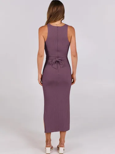Vista 5 de ANRABESS Vestido sexy de punto acanalado sin mangas para mujer, con abertura y cuello redondo, fruncido, con abertura, ajustado, ajustado, sin