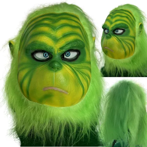 Vista 2 de ElatedVan Máscara de látex de monstruo verde de Navidad, disfraz realista para adultos accesorios de cosplay