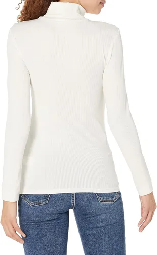 Vista 3 de Tienda Essentials Camiseta de cuello alto de punto acanalado de manga larga para mujer (disponible en tallas grandes), paquete de 2