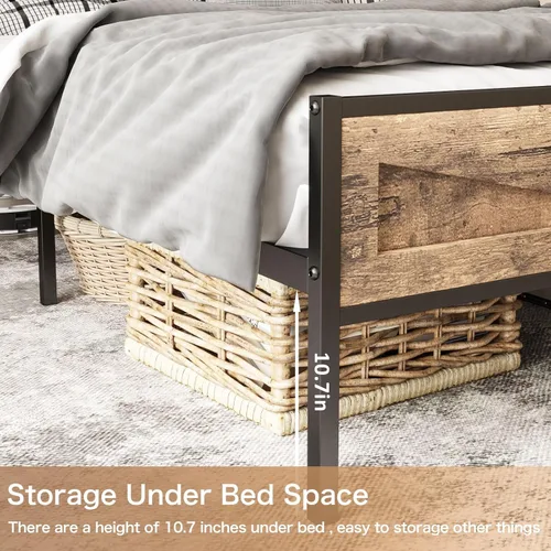 Vista 5 de Halitaa Base de cama LED de tamaño individual con estación de carga, plataforma de metal con almacenamiento de cabecera y puertos USB, marco de cama