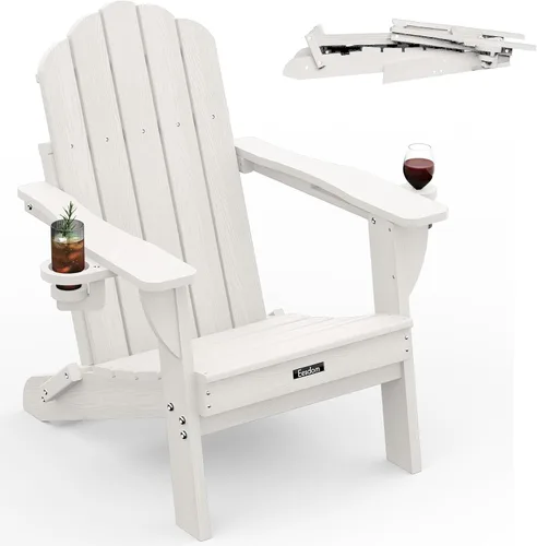 Vista 29 de Silla Adirondack plegable, silla Adirondack de HDPE con 2 soportes para tazas, sillas para fogatas al aire libre de fácil montaje para patio