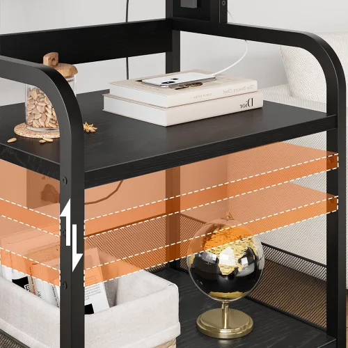 Vista 7 de IDEALHOUSE Soporte de impresora grande con tomas de corriente y puertos de carga USB, mesa de impresora móvil con estante ajustable, carrito