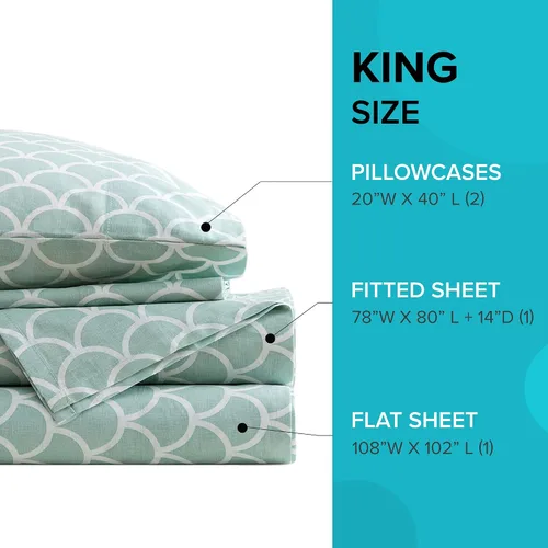 Vista 168 de Comfort Spaces Sábanas 100% algodón tamaño King, transpirables y ultra suaves, sábanas de algodón naturalmente fresco con bolsillo elástico de 14