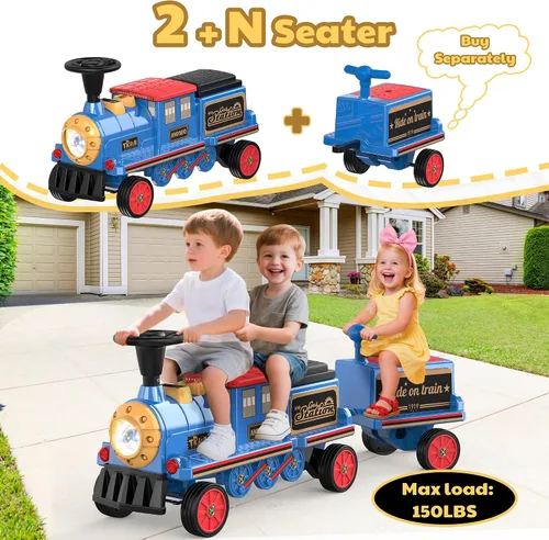 Vista 2 de ANPABO Tren de paseo de 12 V 7 AH, 2 plazas, silbato de tren Choo Choo Azul
