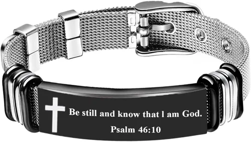 Vista 13 de Pulsera de Cruz para Hombres de Acero Inoxidable Pulsera Cristiana Joyería Religiosa con Diseño de Malla Moderno Regalo de Personalidad para Hombres