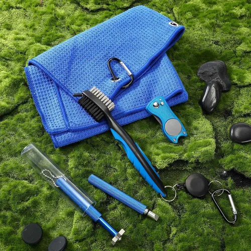Vista 7 de Kit de limpieza de golf de 5 piezas, toalla de golf, cepillo retráctil para palos de golf, sacapuntas de ranura para ranuras U y V, herramienta