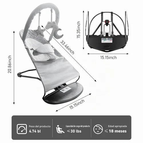 Vista 2 de Asiento de gorila portátil para bebés de 0 a 18 meses, tela 100% algodón, asiento de gorila ajustable de múltiples posiciones, silla mecedora