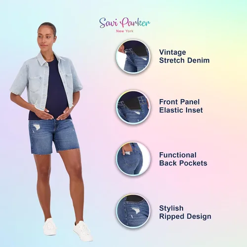 Vista 7 de Savi Parker Pantalones cortos de maternidad para mujer debajo del vientre con banda elástica insertada, bermudas de maternidad casuales de verano