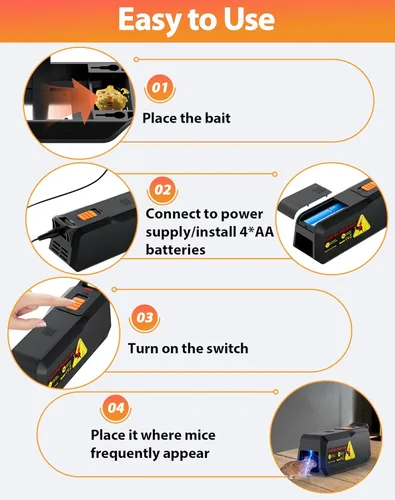 Vista 6 de Trampa eléctrica para ratones para uso en interiores, exterminador de ratones humano con indicador LED, trampa electrónica para ratones