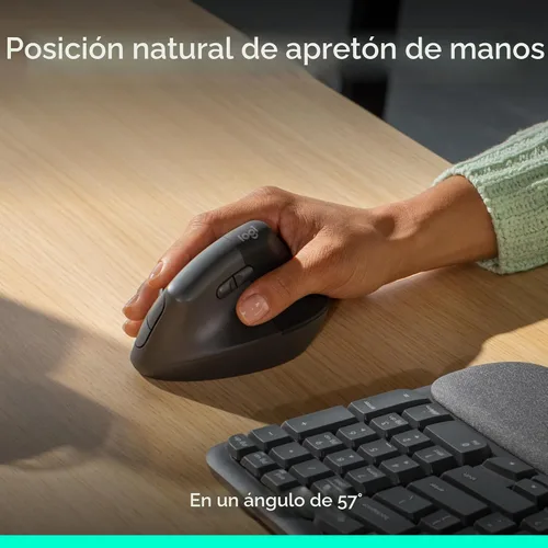 Vista 5 de Logitech Wave Keys & Lift - Combo ergonómico de teclado y mouse inalámbricos, con reposamanos acolchado, fácil de cambiar, Bluetooth, para sistema