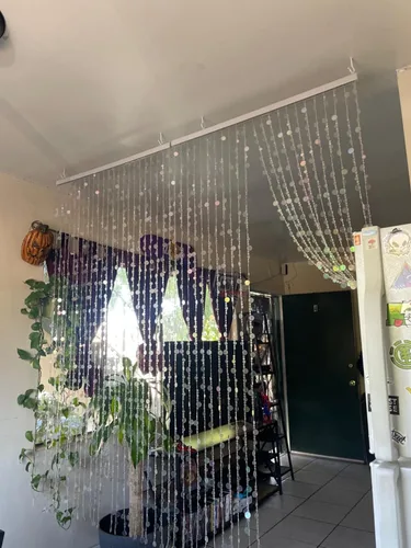 Vista 8 de Cortina de puerta con cuentas de cristal iridiscente en forma de burbuja para separar ambientes, decoración de fiesta de boda para el hogar