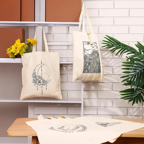 Vista 2 de Reginary 4 bolsas de lona para mujer, bolsas de lona para compras, estéticas, reutilizables, para comestibles, regalos (artístico)