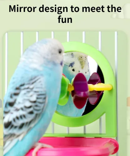 Vista 8 de Perca para pájaros con espejo, bola masticable de loro, juguetes de búsqueda de alimentos, juguete interactivo de inteligencia para pájaros