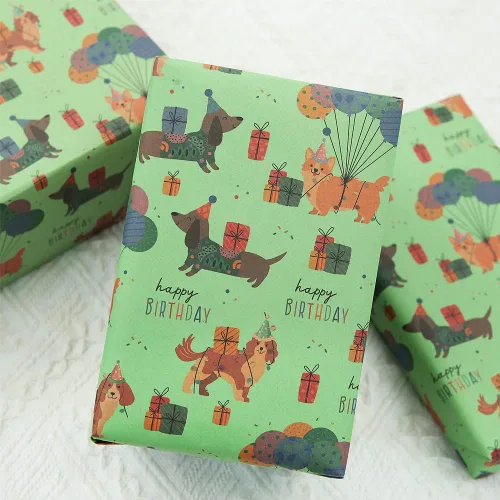 Vista 4 de Apol Papel de regalo de feliz cumpleaños, papel de regalo para cachorros, 4 hojas plegadas, papel de estraza para niños, niñas, mujeres, hombres