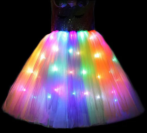 Vista 5 de Soyoekbt Disfraz de unicornio para niñas, vestido de unicornio con luz LED, vestido de princesa para fiesta de cumpleaños para fiesta de Halloween
