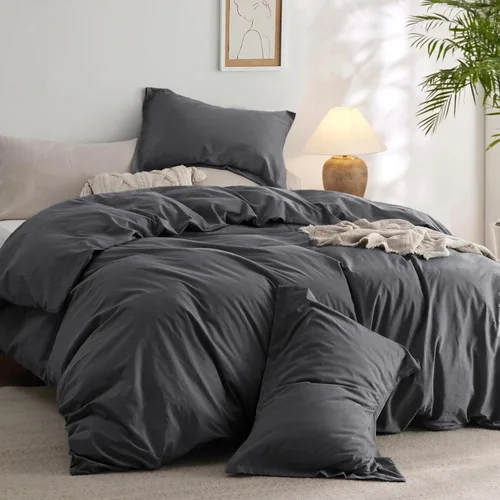 Vista 9 de Bedsure Juego de edredón de tamaño matrimonial, tela de algodón con relleno interior de microfibra, juego de cama suave PureWoven rosa claro