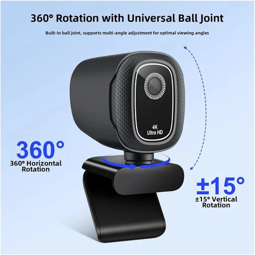 Vista 5 de Cámara web USB 4K HD con cubierta de privacidad, Plug & Play para computadora portátil para transmisión en vivo y videoconferencias (USB)