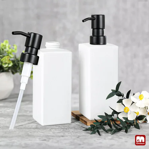Vista 6 de Dispensador de Jabón Blanco GMISUN, Dispensador de Jabón de Mano para Baño, Dispensador de Vidrio con Bomba de Acero Inoxidable, Dispensadores
