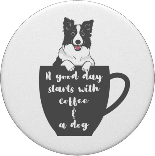 Vista 3 de Cute Dog and Coffee Border Collie PopSockets PopGrip intercambiable