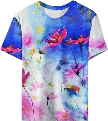 Vista 4 de Ceboyel Camisetas gráficas con estampado floral y mariposa para mujer, linda camisa de verano de manga corta, blusa de vestir casual para mujer