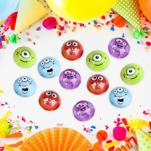Vista 7 de ArtCreativity Monster Poppers, juego de 12, juguetes de media bola emergentes en varios colores y diseños, juguetes retro de los años 90 de la vieja