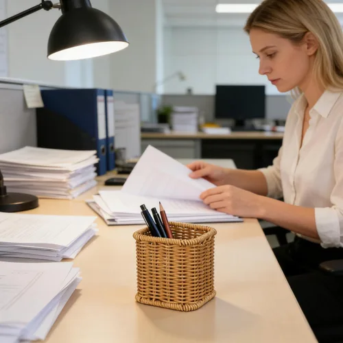 Vista 2 de Yardwe Portalápices tejido de 4 pulgadas, caja de almacenamiento decorativa de papelería para organizador de escritorio de oficina y contenedor