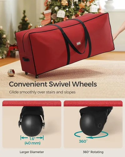 Vista 3 de SONGMICS Bolsa de almacenamiento para árbol de Navidad con ruedas de 1.6 pulgadas, bolsa de almacenamiento rodante, hasta 7.5 pies, para árbol