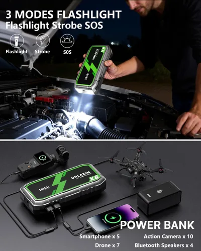 Vista 7 de X8 Arrancador de Salto 8000A Arrancador de Batería Portátil con Arranque Forzado, Caja de Arranque de Coche de 12V y Amplificador de Batería