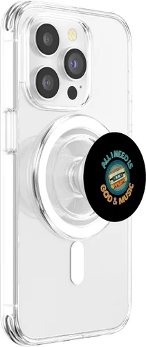 Vista 3 de God & Music Vintage Cassette Tape, Retro Boombox Faith Tee PopSockets MagSafe PopGrip for iPhone