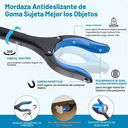 Vista 2 de Herramienta de agarre de 43 pulgadas plegable con mandíbula giratoria antideslizante de 360° e imanes, herramienta de recolección de basura
