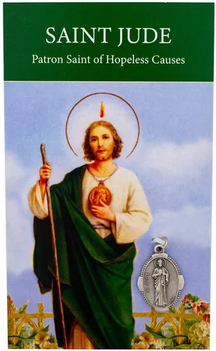Vista 3 de VILLAGE GIFT IMPORTERS Medalla de San Judas Tarjeta de oración Santo patrón de causas desesperadas Hecho en Italia Joyería cristiana, Metal
