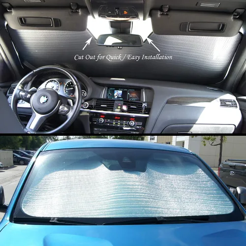 Vista 5 de RSS-270 - Parasol enrollable para parabrisas de automóvil, color plateado, juego de 1 pieza compatible con Nissan Leaf ZE0 2010-2017