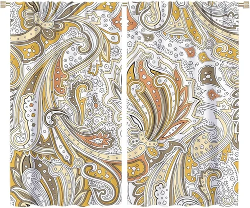 Vista 220 de Cortinas opacas con estampado de flores de cachemira, estampado de cachemira sobre fondo blanco, para decoración del hogar, cocina, restaurante