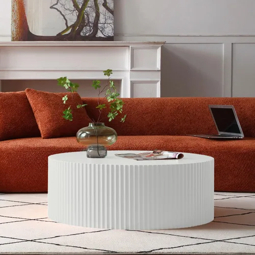 Vista 10 de JUSTONE Juego de 2 mesas de centro redondas anidadas, mesas decorativas de madera modernas marrones que ahorran espacio para espacios pequeños