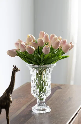 Vista 3 de Florero decorativo de vidrio de estilo antiguo de 9.4 pulgadas con patrón de diamante